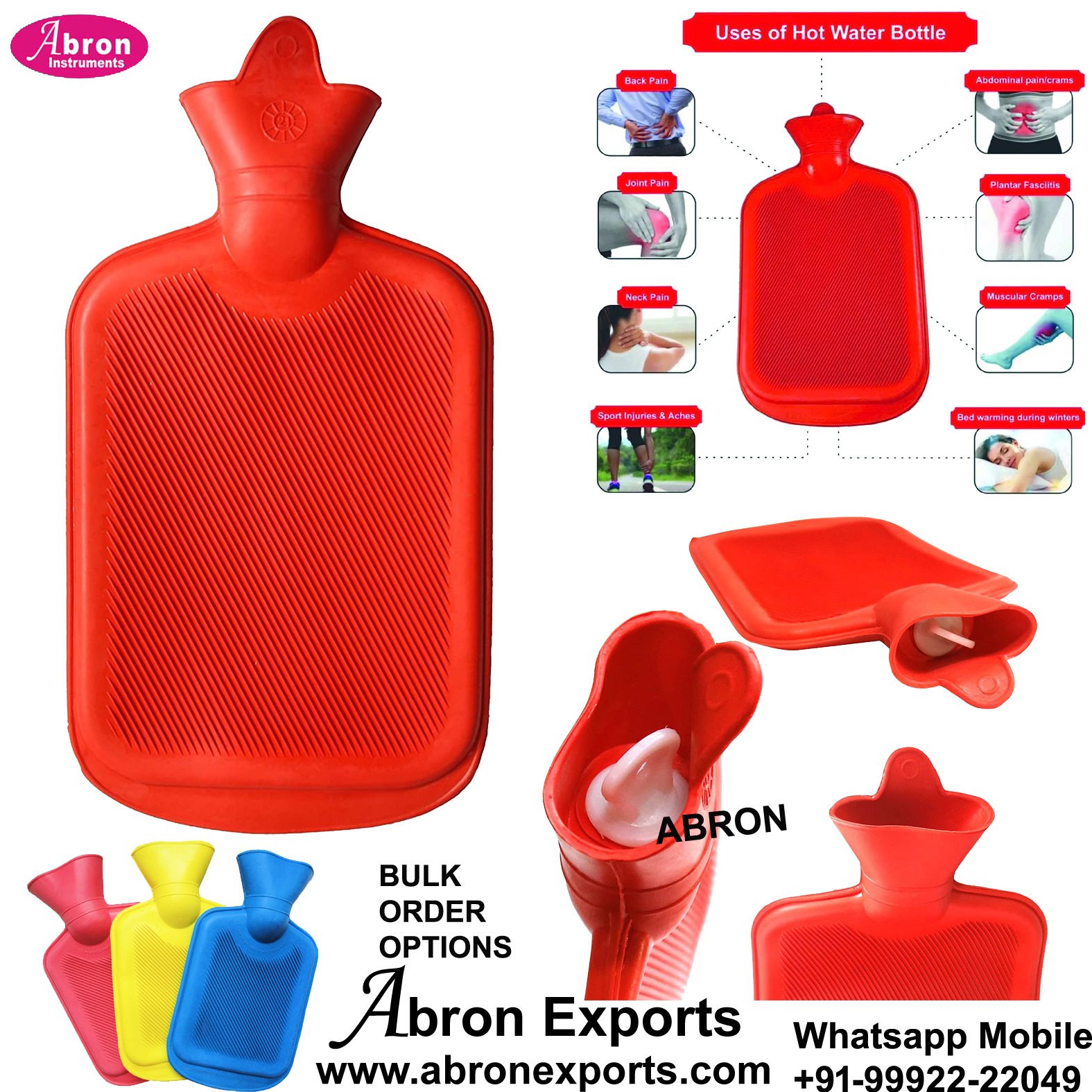 Hospital Rubber Hot Water Bottles 1.5liters Rubber Surgical Medical 10pc Abron ABM-2532B1B 